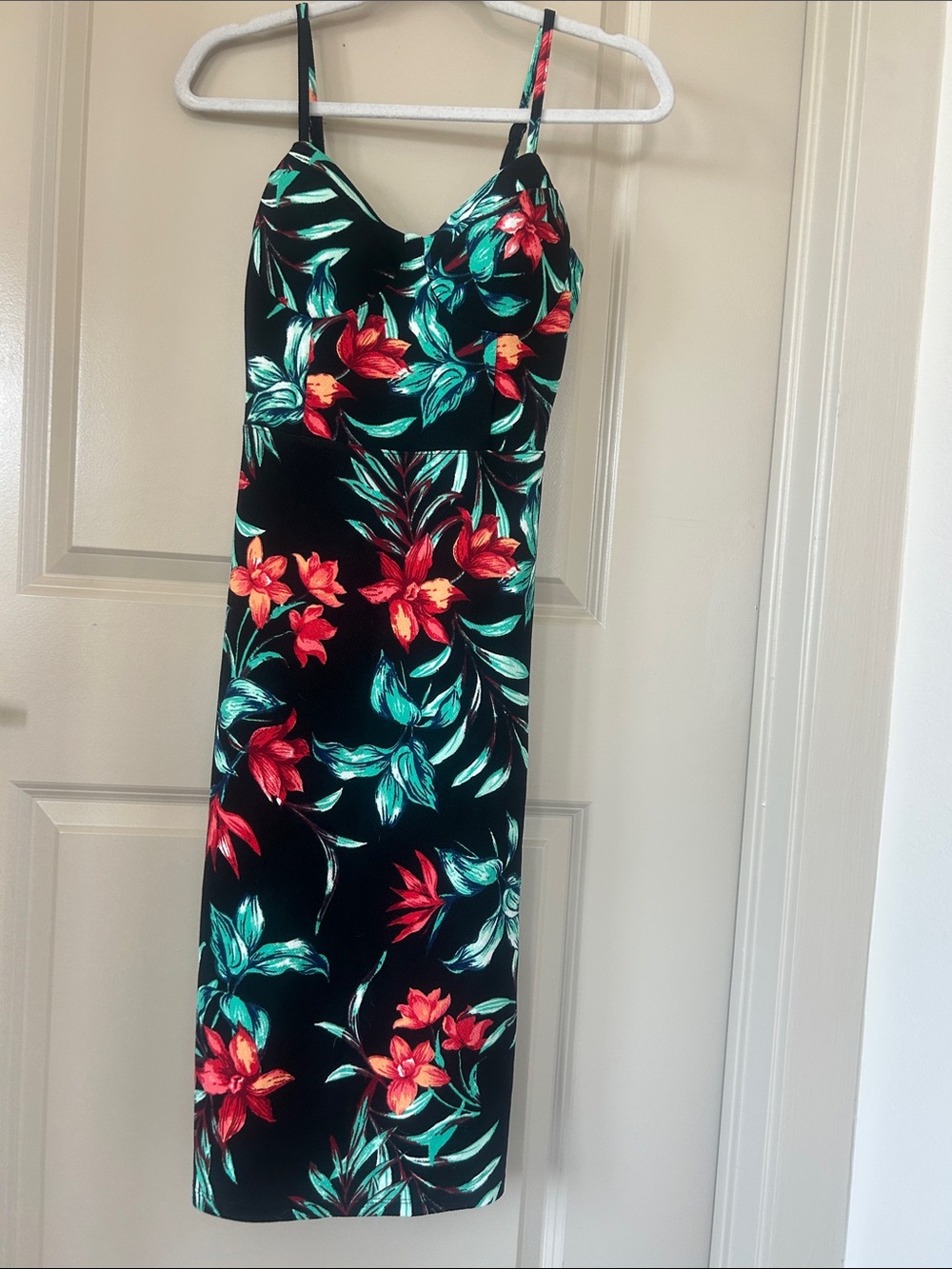 Floral Slip Dress - Black with Red & Teal Flowers